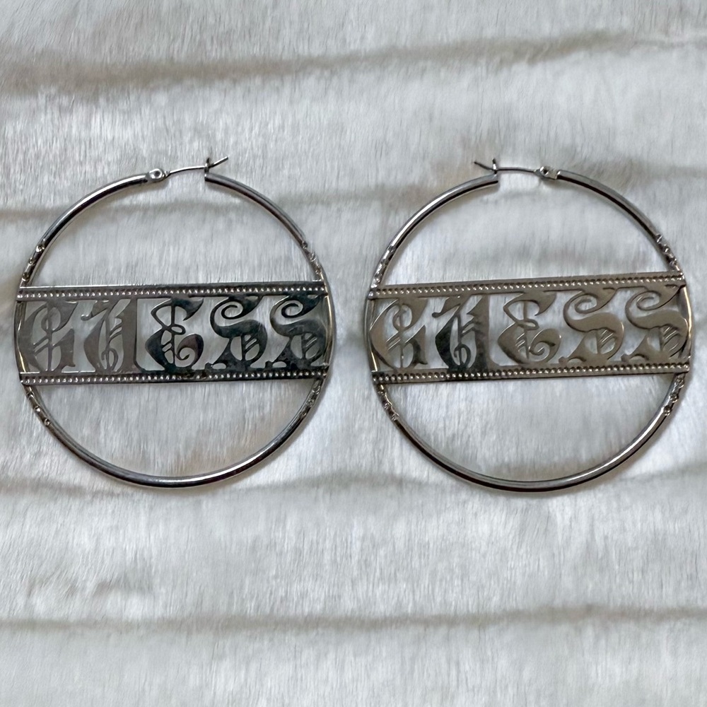 GUESS Logo Silver Hoop Earrings
